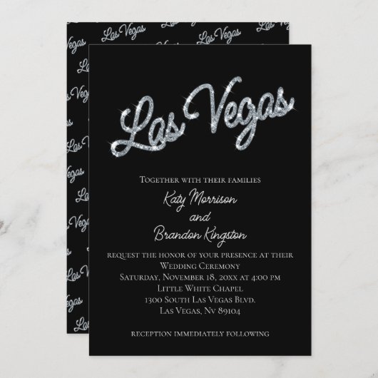 Silver Las Vegas Sparkles Wedding Invitation Kaart (Voorkant / Achterkant)