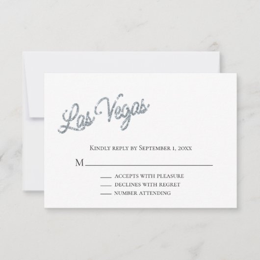 Silver Las Vegas Sparkles Wedding RSVP Kaart (Voorkant)
