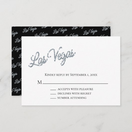 Silver Las Vegas Sparkles Wedding RSVP Kaart (Voorkant / Achterkant)
