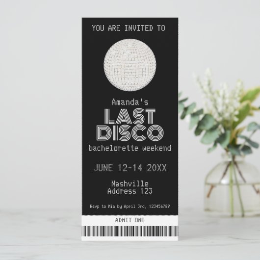Silver Last Disco Bachelorette Weekend Ticket Kaart (Staand voorkant)