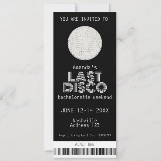 Silver Last Disco Bachelorette Weekend Ticket Kaart (Voorkant)