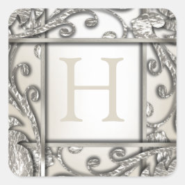 Silver Lattice Monogram Envelope Seal Vierkante Sticker