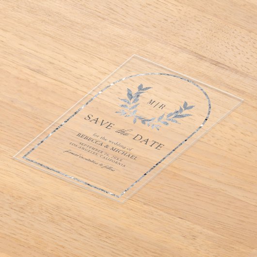Silver Laurel Krans Leaves Wedding Save the Date Acryl Uitnodigingen (Laagn)