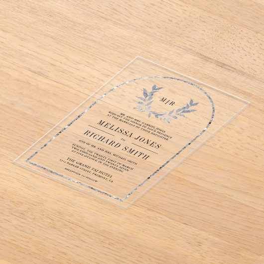 Silver Laurel Wreath Leaves Wedding Acryl Uitnodigingen (Laagn)