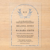 Silver Laurel Wreath Leaves Wedding Acryl Uitnodigingen (Voorkant)