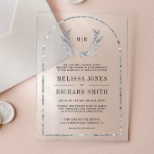 Silver Laurel Wreath Leaves Wedding Acryl Uitnodigingen