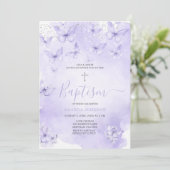 Silver Lavender Butterfly Baptism Purple Kaart (Staand voorkant)