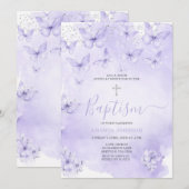 Silver Lavender Butterfly Baptism Purple Kaart (Voorkant / Achterkant)