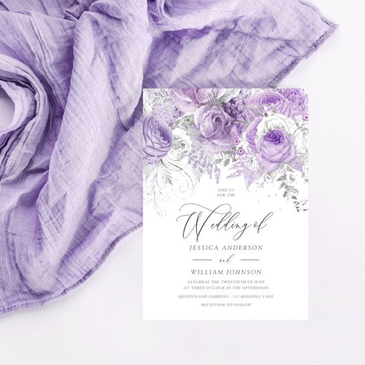 Silver & Lavender Enchanted Floral Wedding Kaart