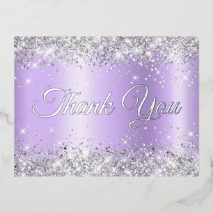Silver Lavender Ombre 21st Birthday Hartelijk dank Folie Uitnodiging Briefkaart