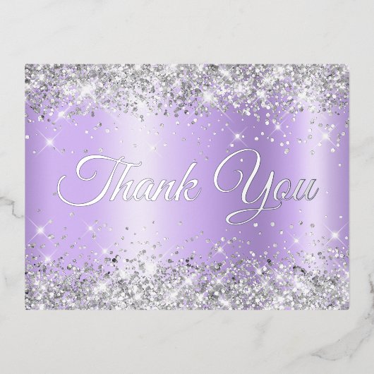 Silver Lavender Ombre 21st Birthday Hartelijk dank Folie Uitnodiging Briefkaart (Voorkant)