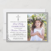 Silver Lavender Paars First Communtion Foto Kaart (Voorkant)
