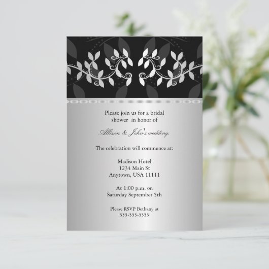 Silver Leaf Border Bridal Shower Invitation Kaart (Staand voorkant)