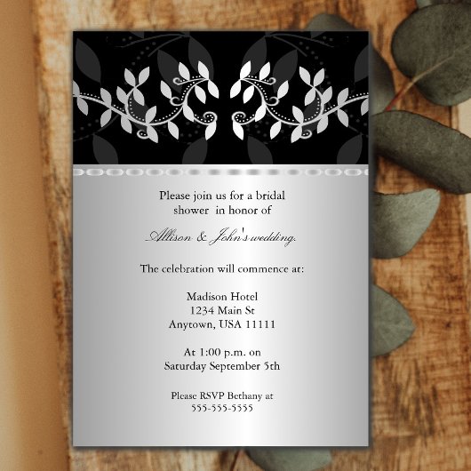 Silver Leaf Border Bridal Shower Invitation Kaart