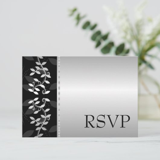 Silver Leaf Border RSVP Card (Staand voorkant)