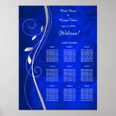 Silver Leaf Bright Blue Wedding Seating Chart Poster (Voorkant)