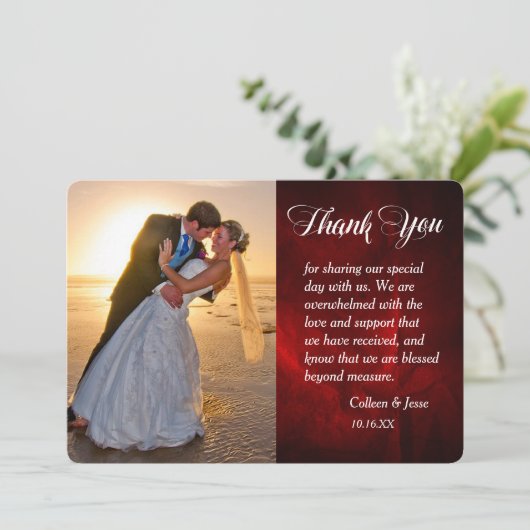 Silver Leaf Deep Red Photo Weddenschap Hartelijk d Bedankkaart (Staand voorkant)