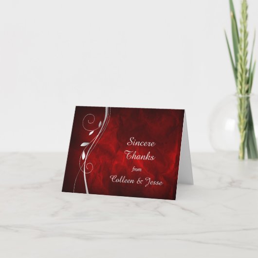 Silver Leaf Deep Red Weddenschap Hartelijk dank Bedankkaart (Voorkant)