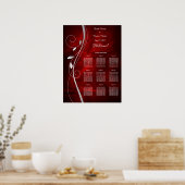 Silver Leaf Deep Red Wedding Seding Chart Poster (Keuken)