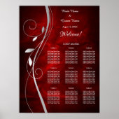 Silver Leaf Deep Red Wedding Seding Chart Poster (Voorkant)