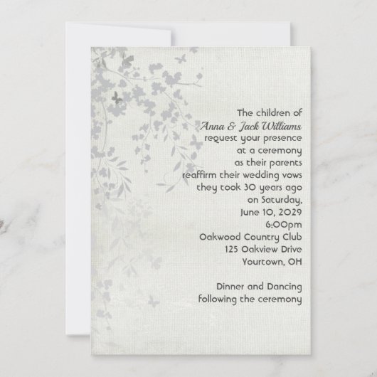 Silver Leaf en Butterfly Invitation Kaart (Voorkant)