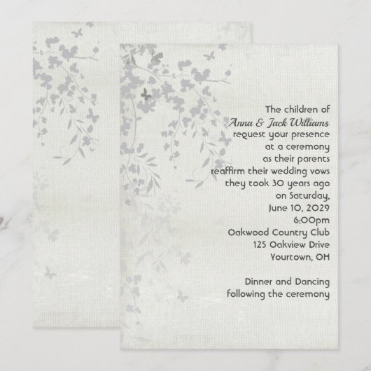 Silver Leaf en Butterfly Invitation Kaart (Voorkant / Achterkant)