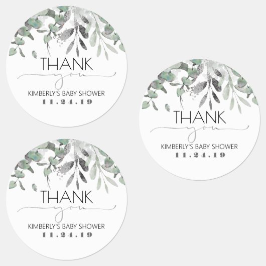 Silver Leaf Greenery Baby shower Waterdicht Labels (Groep)