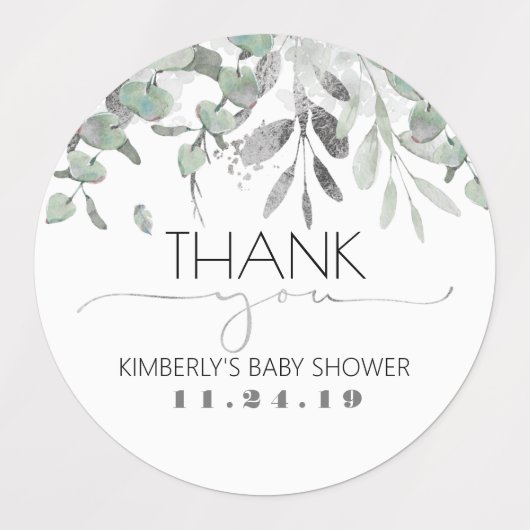 Silver Leaf Greenery Baby shower Waterdicht Labels (Design 2)