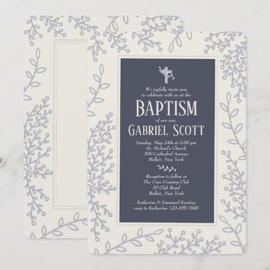 Silver Leaf Invitation Kaart (Voorkant / Achterkant)