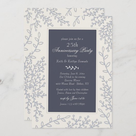 Silver Leaf Invitation Kaart (Voorkant / Achterkant)