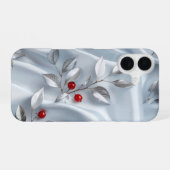 Silver Leaf Red Berry Silk iPhone 16 Hoesje (Achterkant horizontaal)
