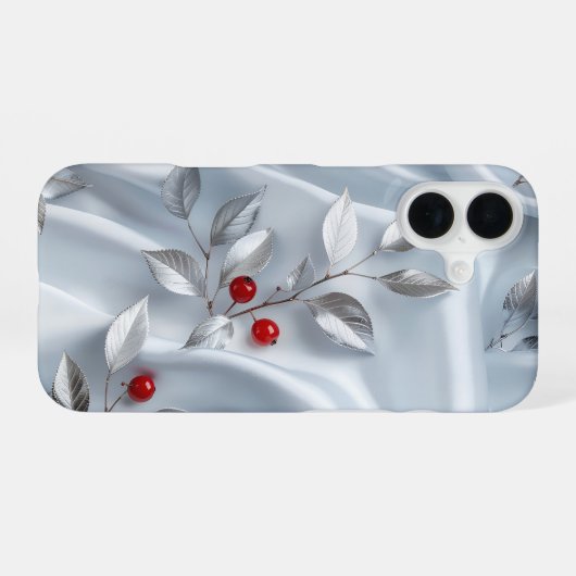 Silver Leaf Red Berry Silk iPhone 16 Hoesje (Achterkant horizontaal)