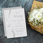 Silver Leaf Swirl Bleek Gray Wedding Invitation Kaart