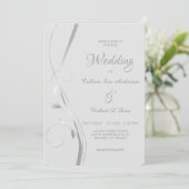 Silver Leaf Swirl Bleek Gray Wedding Invitation Kaart (Staand voorkant)