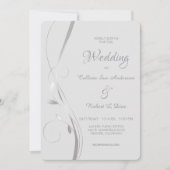 Silver Leaf Swirl Bleek Gray Wedding Invitation Kaart (Voorkant)