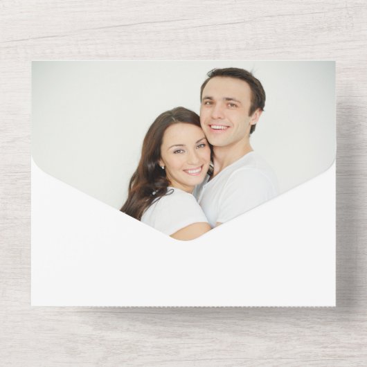 Silver Leaf Swirl Blue Photo Template Weddenschap All In One Uitnodiging (Achterkant)