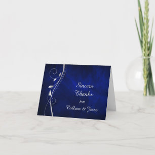Silver Leaf Swirl Blue Weddenschap Hartelijk dank Bedankkaart