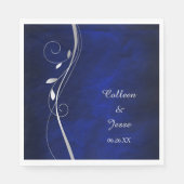 Silver Leaf Swirl Blue Wedding Napkins Servet (Voorkant)