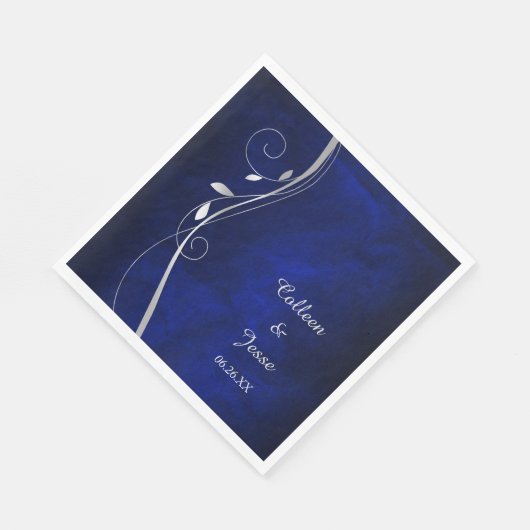 Silver Leaf Swirl Blue Wedding Napkins Servet (Hoek)