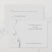 Silver Leaf Swirl Bord Grey Wedding RSVP Kaart (Voorkant / Achterkant)