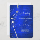 Silver Leaf Swirl Bright Blue Wedding Invitation Kaart (Voorkant)