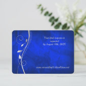 Silver Leaf Swirl Bright Blue Wedding RSVP Kaart (Staand voorkant)