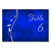 Silver Leaf Swirl Bright Blue Wedding Table Number Kaart (Voorkant)