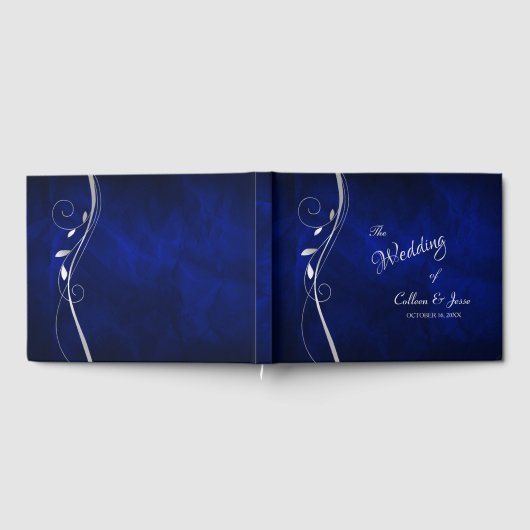 Silver Leaf Swirl Deep Blue Weddenschap Book Gastenboek (Volledig)