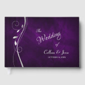 Silver Leaf Swirl Deep Paars Wedding Gastenboek (Voorkant)