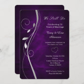 Silver Leaf Swirl Deep Paarse Vow Vernieuwing Kaart (Voorkant / Achterkant)