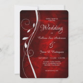 Silver Leaf Swirl Deep Red Wedding Kaart (Voorkant)