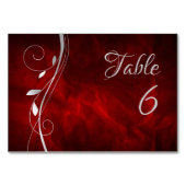 Silver Leaf Swirl Deep Red Wedtable Number Kaart (Voorkant)