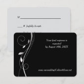 Silver Leaf Swirl Elegant Black Wedding RSVP-kaart RSVP Kaartje (Voorkant / Achterkant)