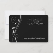 Silver Leaf Swirl Elegant Black Wedding RSVP-kaart RSVP Kaartje (Voorkant)